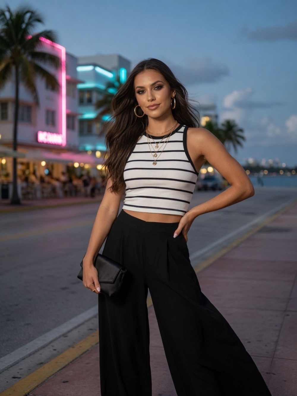 Me to We Black and White Striped Cropped Tank Top